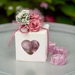 ♥ Estuche Corazón 3 Bombones y Flor Boda